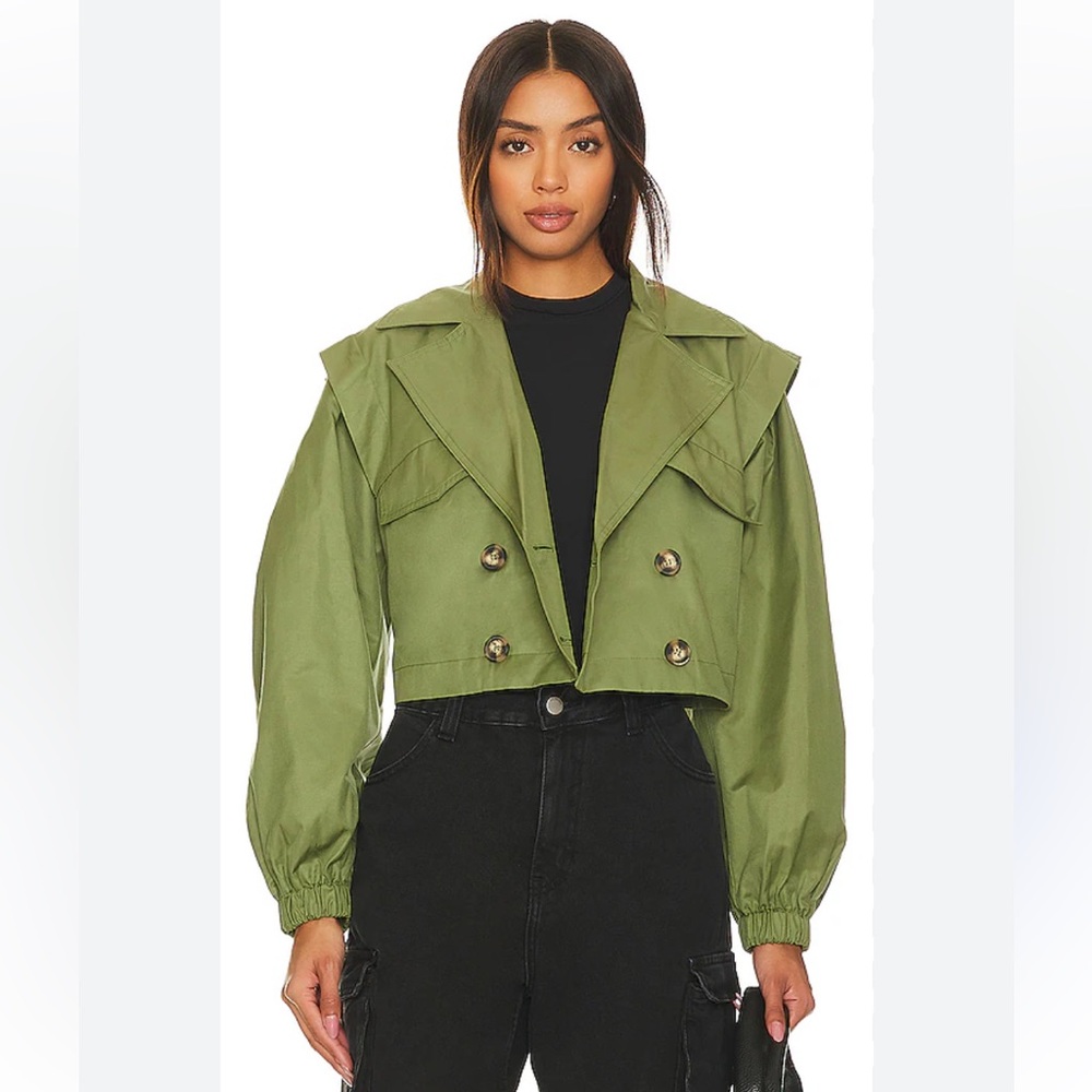 NWOT! Free People x REVOLVE Looking Glass Green Cropped Trench Coat Small Boho